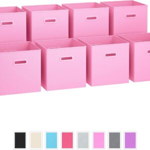 ストレージビン – 8個セット – ストレージキューブ | 折りたたみ式ファブリックキューブバスケット デュアルプラスチックハンドル付き キューブストレージビン クローゼットシェルフオーガナイザー | 折りたたみ式保育園引き出しオーガナイザー(Sunny Pink)