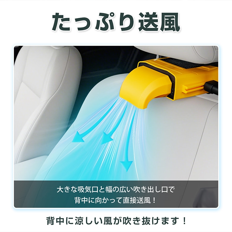 車載扇風機 座席ファン 車載ファン USB給電 背中/後部座席対応 3段階風量 简单取付 電源コード約172cm ドライブ 長時間運転 暑さ対策 蒸れ解消 ee421 - 画像 (3)