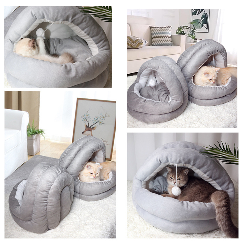 ペットベッド 冬 ふわふわ ドーム型 ペット用 半密閉式ソファ クッション マット ハウス おしゃれ グッズ 小型犬 猫犬兼用 ぐっすり眠る 洗える 寒さ対策 保温防寒 暖かいハウス Y-05 - 画像 (5)