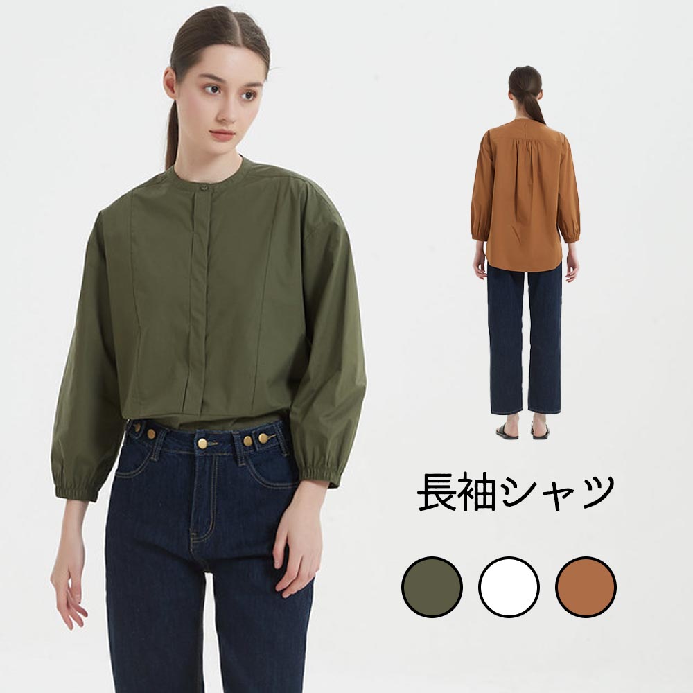 綿100%ボタンがかくれんぼフライプラケット長袖シャツブラウス KNNC306