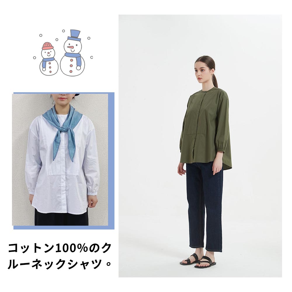 綿100%ボタンがかくれんぼフライプラケット長袖シャツブラウス KNNC306 - 画像 (2)