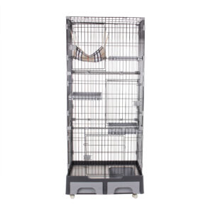 猫 ケージ トイレ付 ハンモック付 収納型 キャットケージ 3段 1段2段可能 キャスター付 キャットハウス ネコ【グレー】TX294682AAA