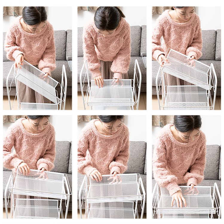 キッチンワゴン 3段 収納ラック キャスター付き スチール製 メッシュ底板 取っ手付き 小物収納 組立簡単 全体耐荷重30kg キッチン収納 新生活 雑貨 ny047 - 画像 (7)