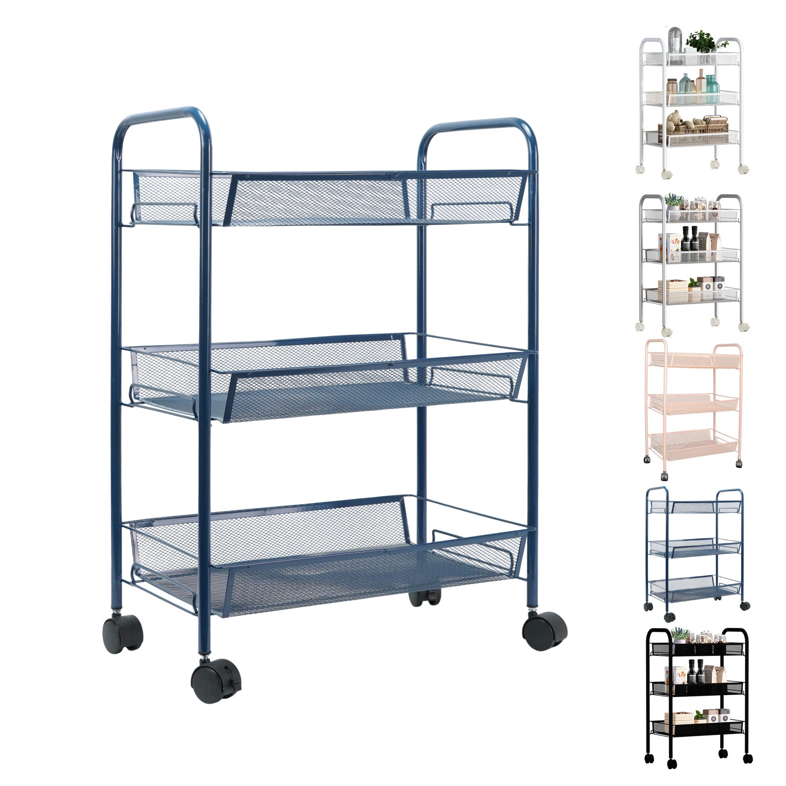 キッチンワゴン 3段 収納ラック キャスター付き スチール製 メッシュ底板 取っ手付き 小物収納 組立簡単 全体耐荷重30kg キッチン収納 新生活 雑貨 ny047 - 画像 (10)