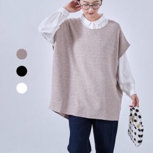 畝織りニット風カットソー・大きなベスト・チュニックベスト・暖かい凹凸畝素材 KNNT356