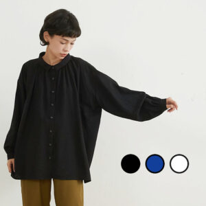 ルーズフィット長袖シャツ秋ブラウス凹凸シワ素材ギャザーたっぷりふわゆれトップス  KNNC304