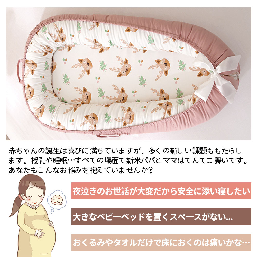 赤ちゃんベッド ベビーベッド 添い寝 赤ちゃん寝具 ベッドインベット 持ち運び可能 新生児 通気性 洗濯可能 多機能 HB-01 - 画像 (2)