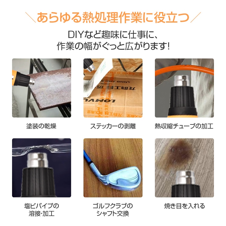 ヒートガン 2段階調温可 600℃/300℃ 2段階風量 塗装の乾燥 ステッカーの剥離 塩ビパイプの溶接·加工 熱処理作業 DIY 初心者 女性 sg010 - 画像 (4)
