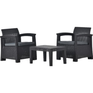 ラタン調 ガーデンファニチャー 3点 ガーデンテーブル ガーデンチェアー ラタン調 テーブル 家具 樹脂 ホテル カフェ ベランダ テラス 屋外家具 高級 ソファ ガーデンソファー ガーデニング 新作自信作【グレー】