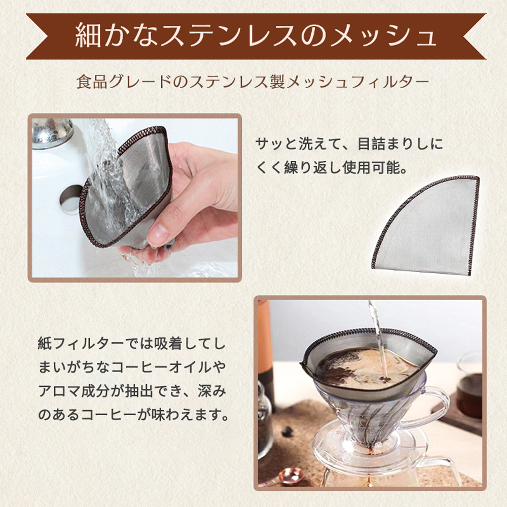ステンレス コーヒー ドリッパー フィルター不要 折りたためる コーヒードリッパー ペーパーレス コーヒーフィルター ステンレスフィルター ペーパーレスフィルター 繰り返し コンパクト アウトドア キャンプ オフィス 1~2 coffeefilter1-2 - 画像 (3)