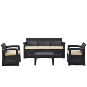 ラタン調 ガーデンファニチャー ガーデンテーブル ガーデンチェアー ラタン調 テーブル 家具 樹脂 ねじなし ホテル カフェ ベランダ テラス 屋外家具 高級 テラス ソファ ガーデンソファー　五人掛け 【ベージュ】