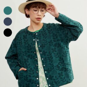 リーフジャガードカーディガン・スナップボタン・長袖ジャケット・アウター  KNXC417
